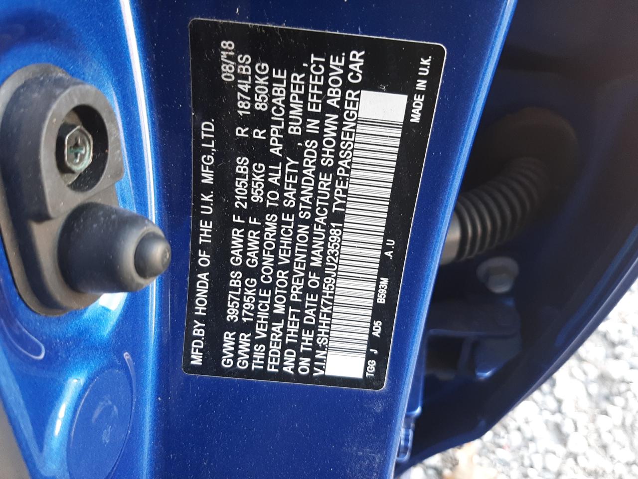 2018 Honda Civic Ex VIN: SHHFK7H59JU235981 Lot: 84067664