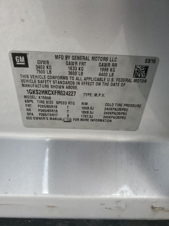 2015 GMC Yukon Xl K1500 Slt VIN: 1GKS2HKCXFR624227 Lot: 82987084