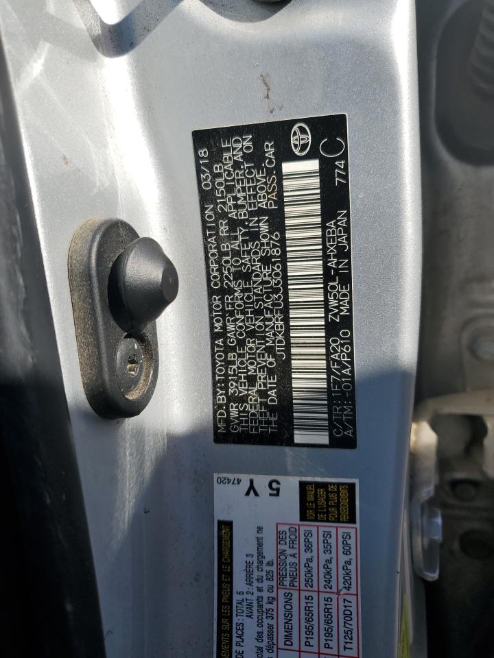 VIN JTDKBRFU3J3061876 2018 TOYOTA PRIUS no.12