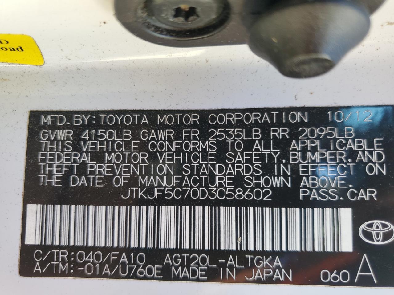 VIN JTKJF5C70D3058602 2013 TOYOTA SCION no.12