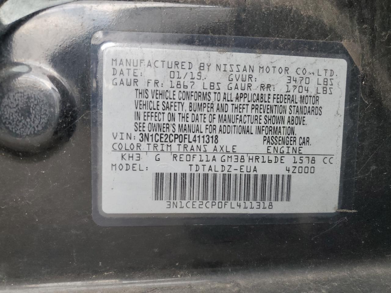 VIN 3N1CE2CP0FL411318 2015 NISSAN VERSA no.12