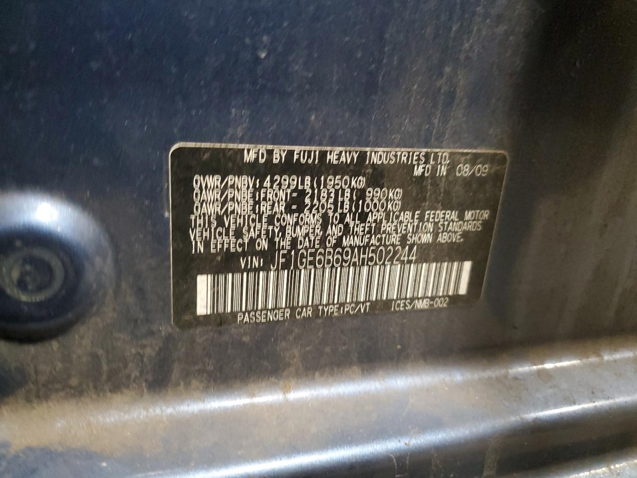 2010 Subaru Impreza 2.5I Premium VIN: JF1GE6B69AH502244 Lot: 60811305