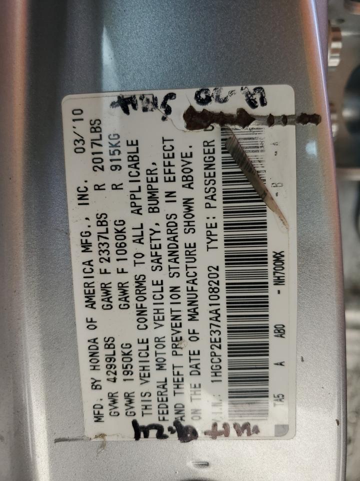 2010 Honda Accord Lx VIN: 1HGCP2E37AA108202 Lot: 84674654