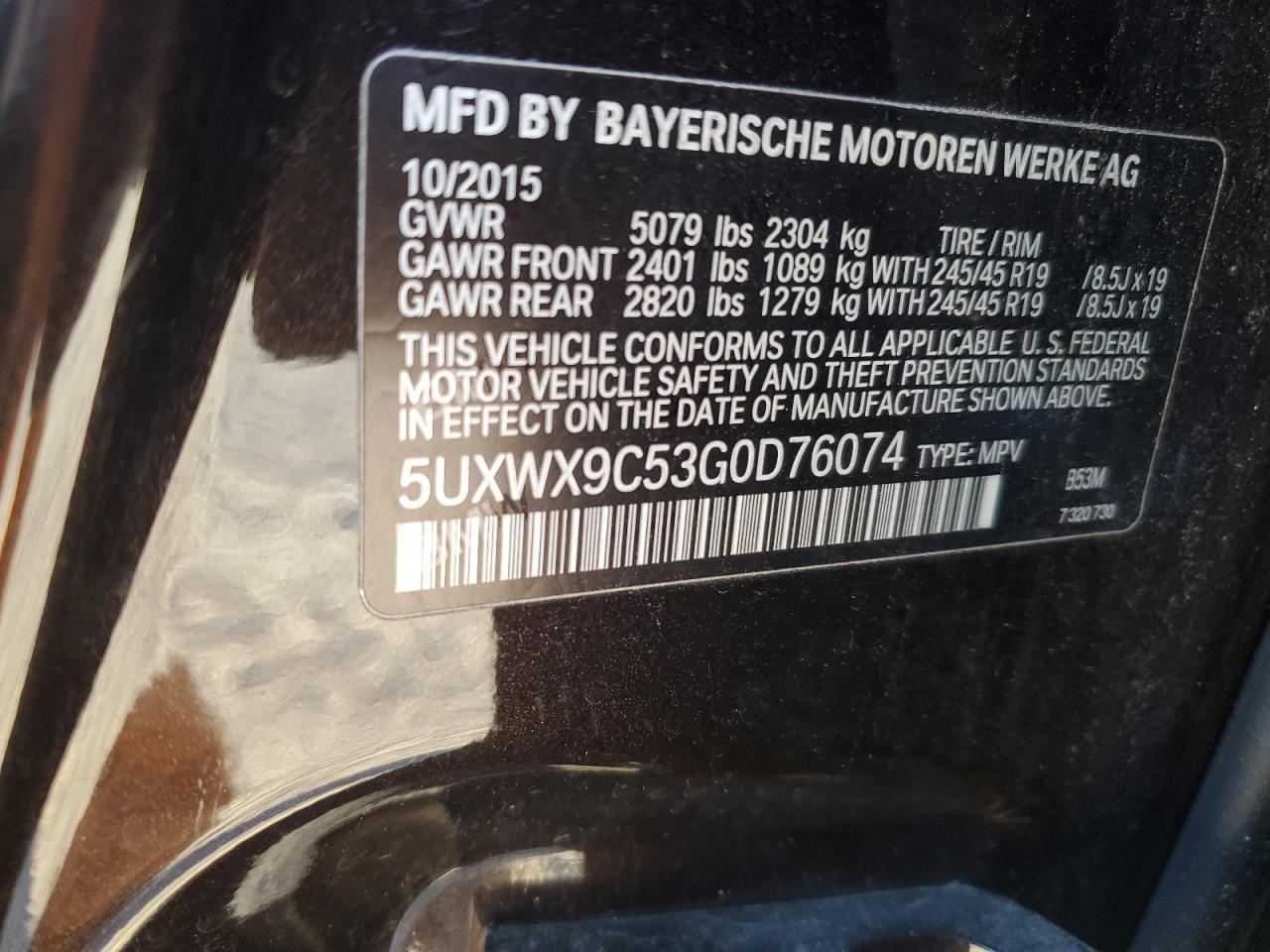 VIN 5UXWX9C53G0D76074 2016 BMW X3 no.13