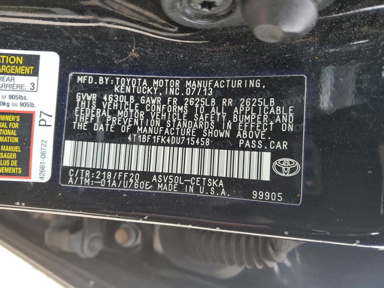 VIN 4T1BF1FK4DU715458 2013 TOYOTA CAMRY no.12