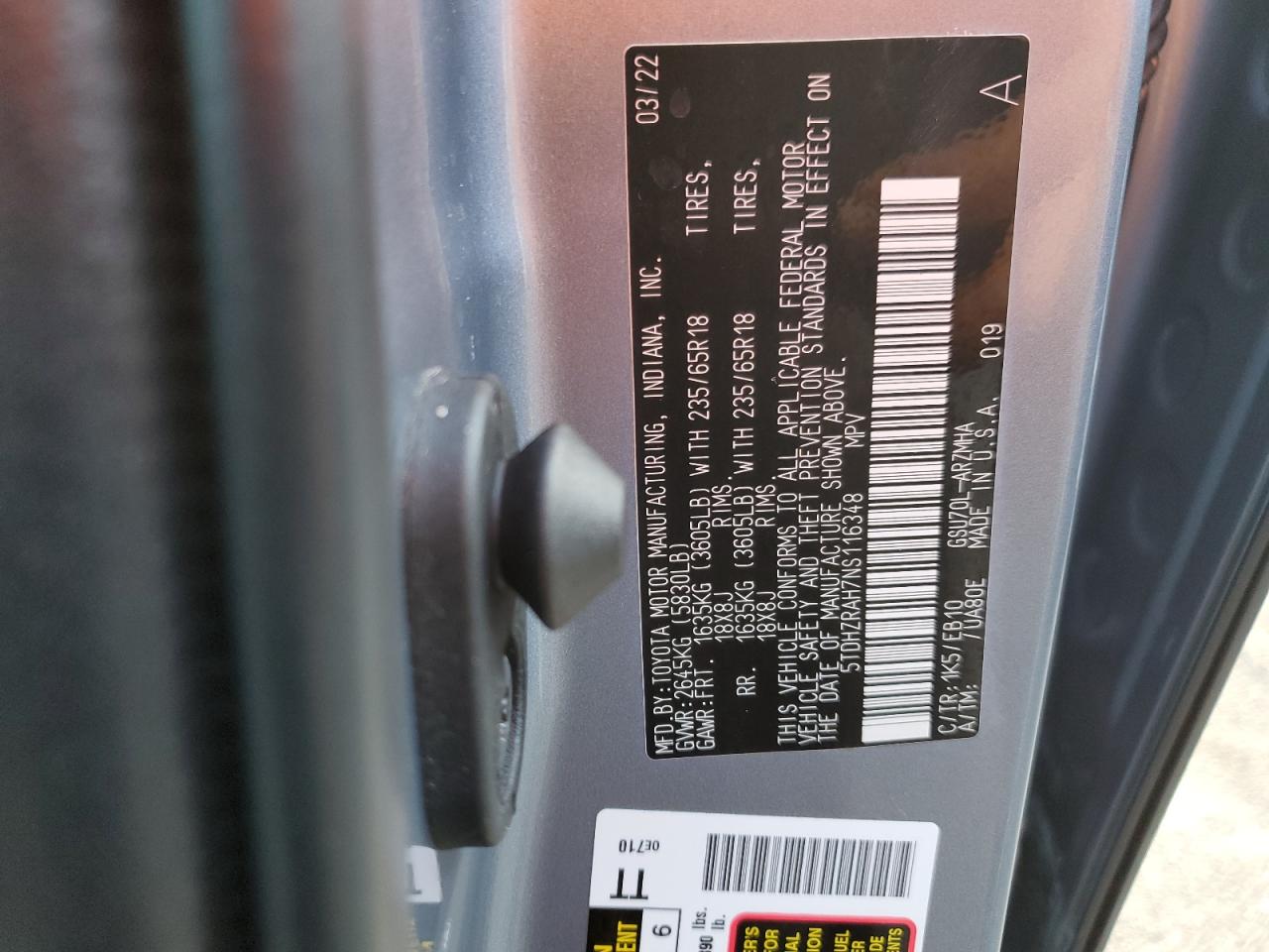 2022 Toyota Highlander Xle VIN: 5TDHZRAH7NS116348 Lot: 79582294