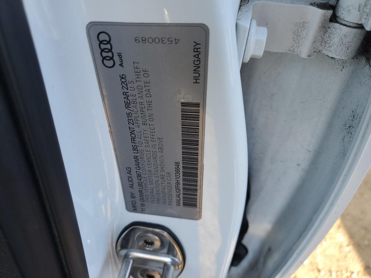 VIN WAUAUGFF6H1036646 2017 AUDI A3 no.12