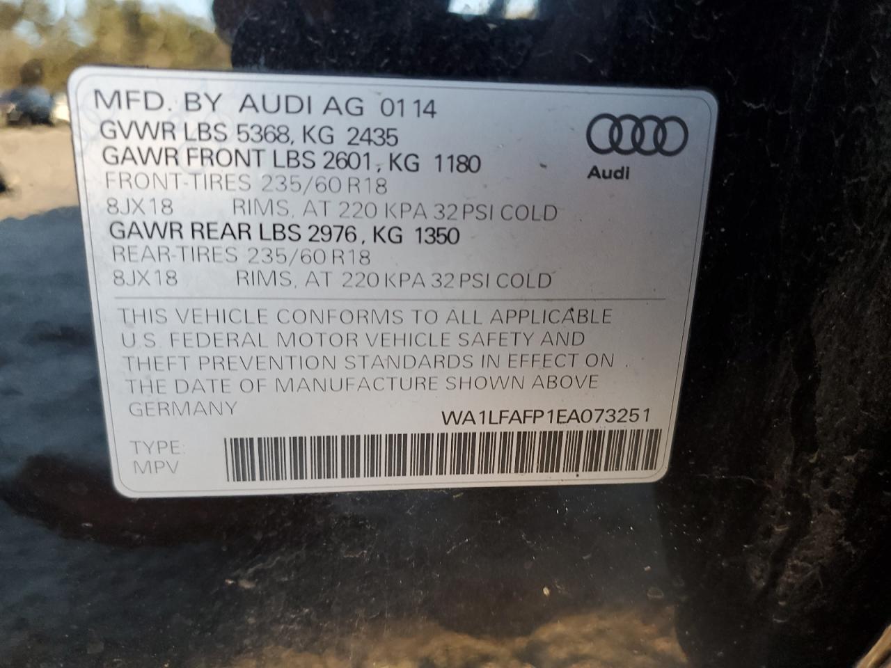 VIN WA1LFAFP1EA073251 2014 AUDI Q5 no.13