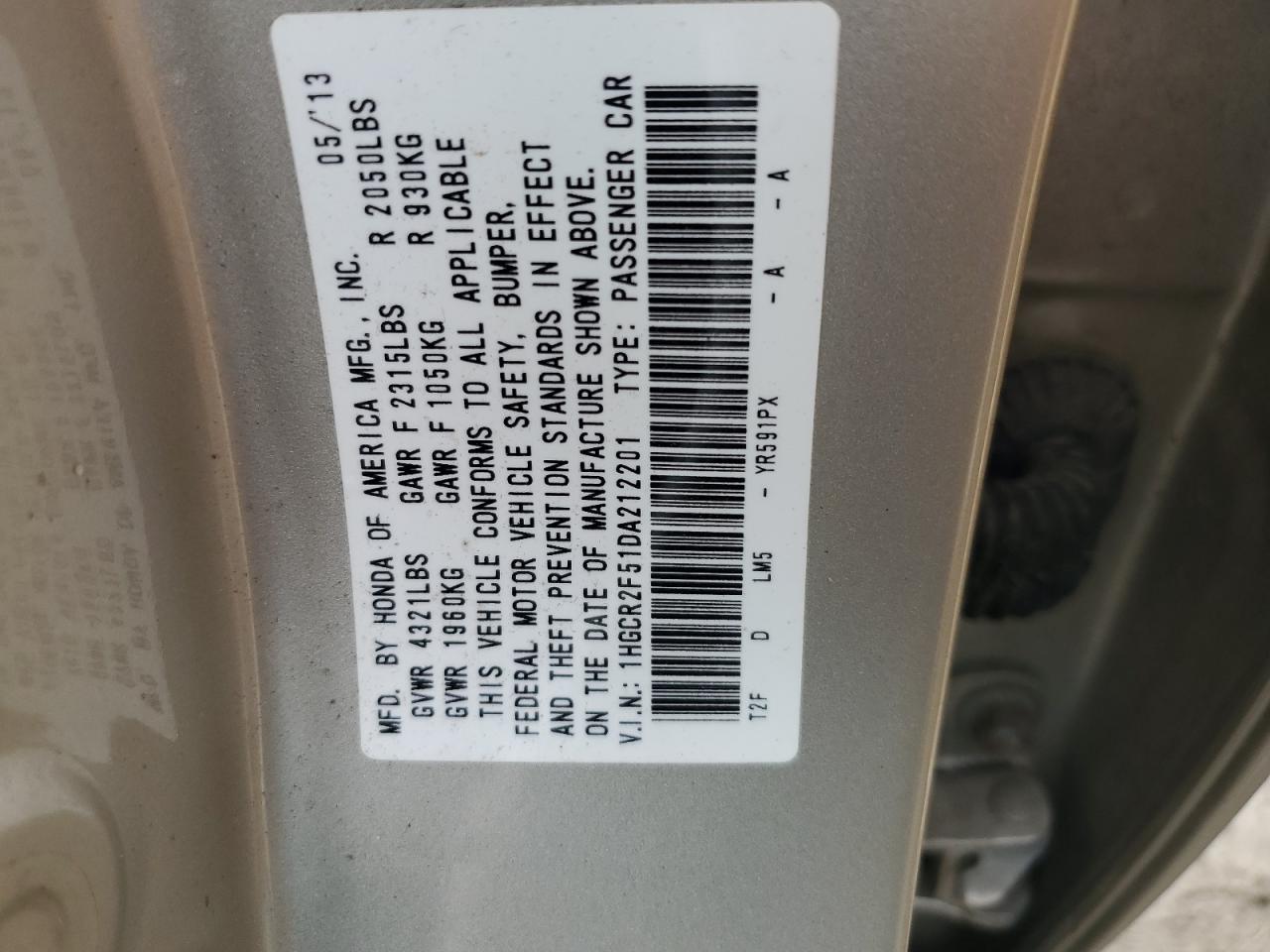 VIN 1HGCR2F51DA212201 2013 HONDA ACCORD no.12