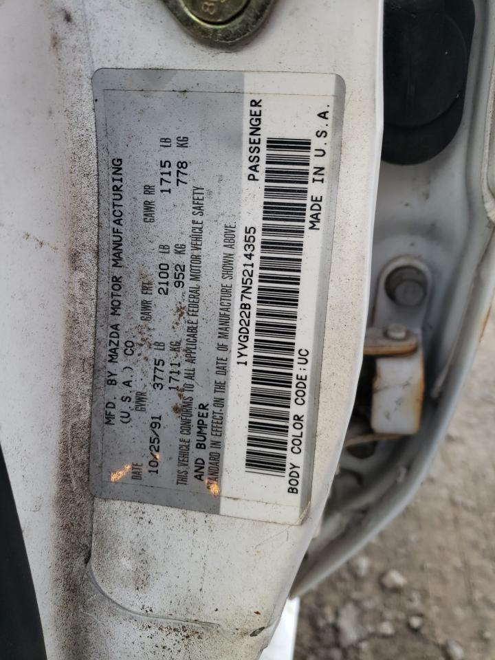1992 Mazda 626 Dx VIN: 1YVGD22B7N5214355 Lot: 86899014