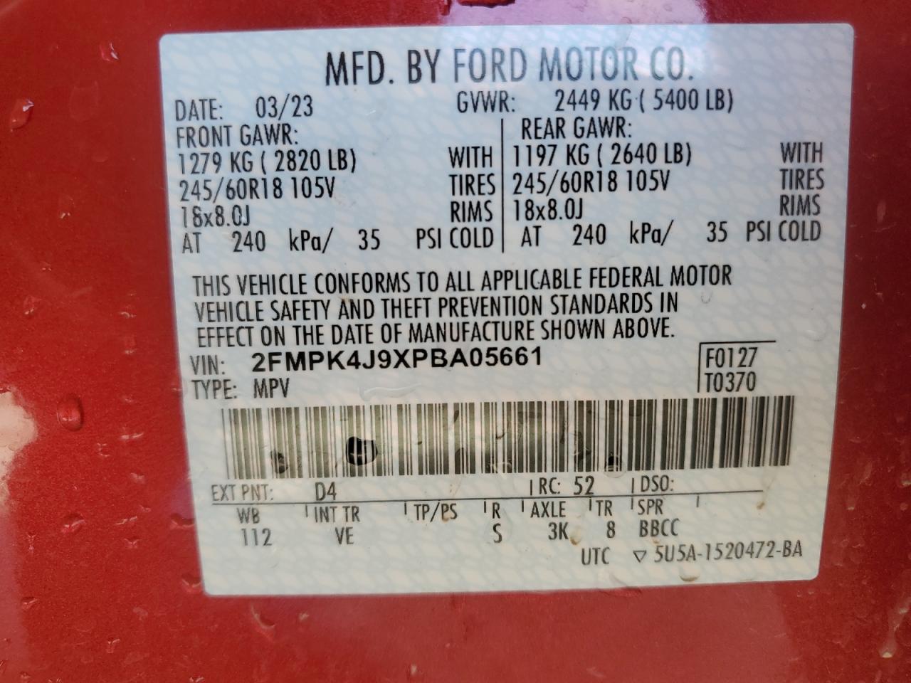 VIN 2FMPK4J9XPBA05661 2023 FORD EDGE no.13