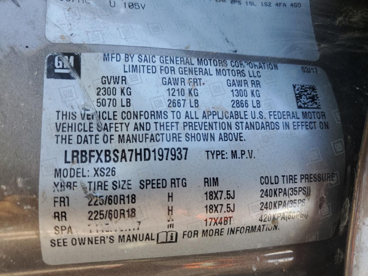 VIN LRBFXBSA7HD197937 2017 BUICK ENVISION no.12