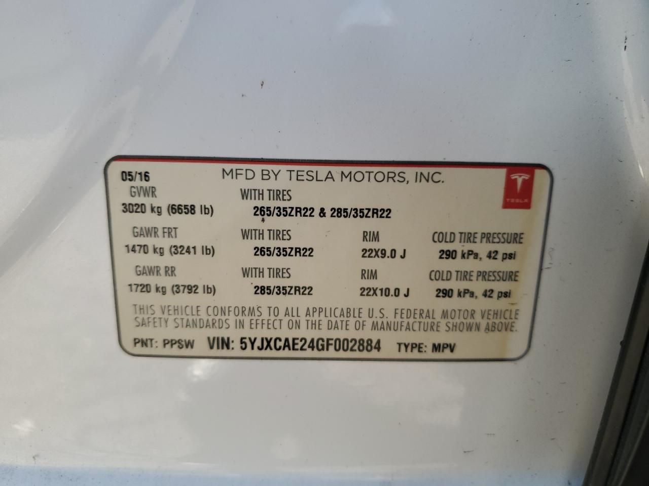 VIN 5YJXCAE24GF002884 2016 TESLA MODEL X no.13