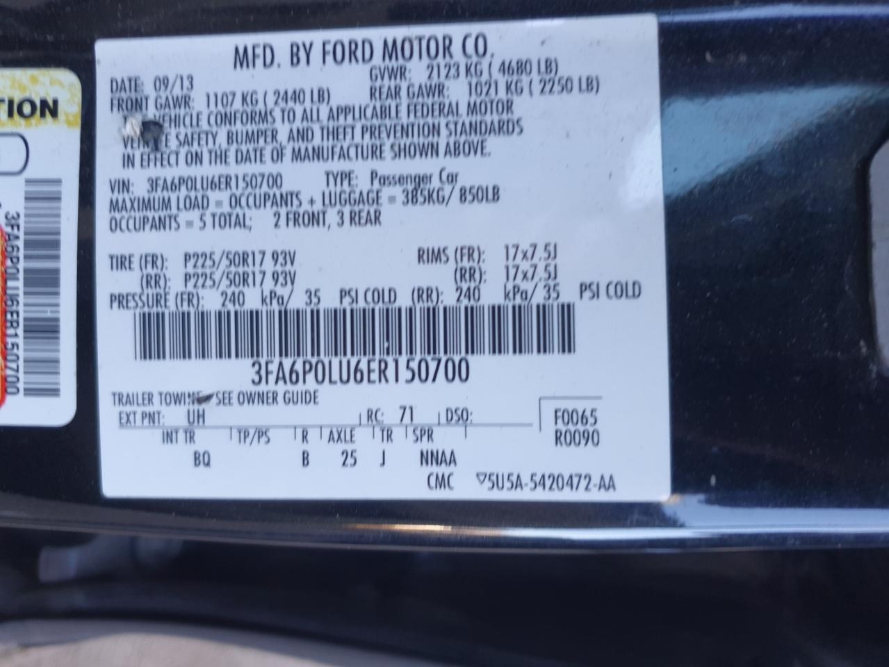 VIN 3FA6P0LU6ER150700 2014 FORD FUSION no.12