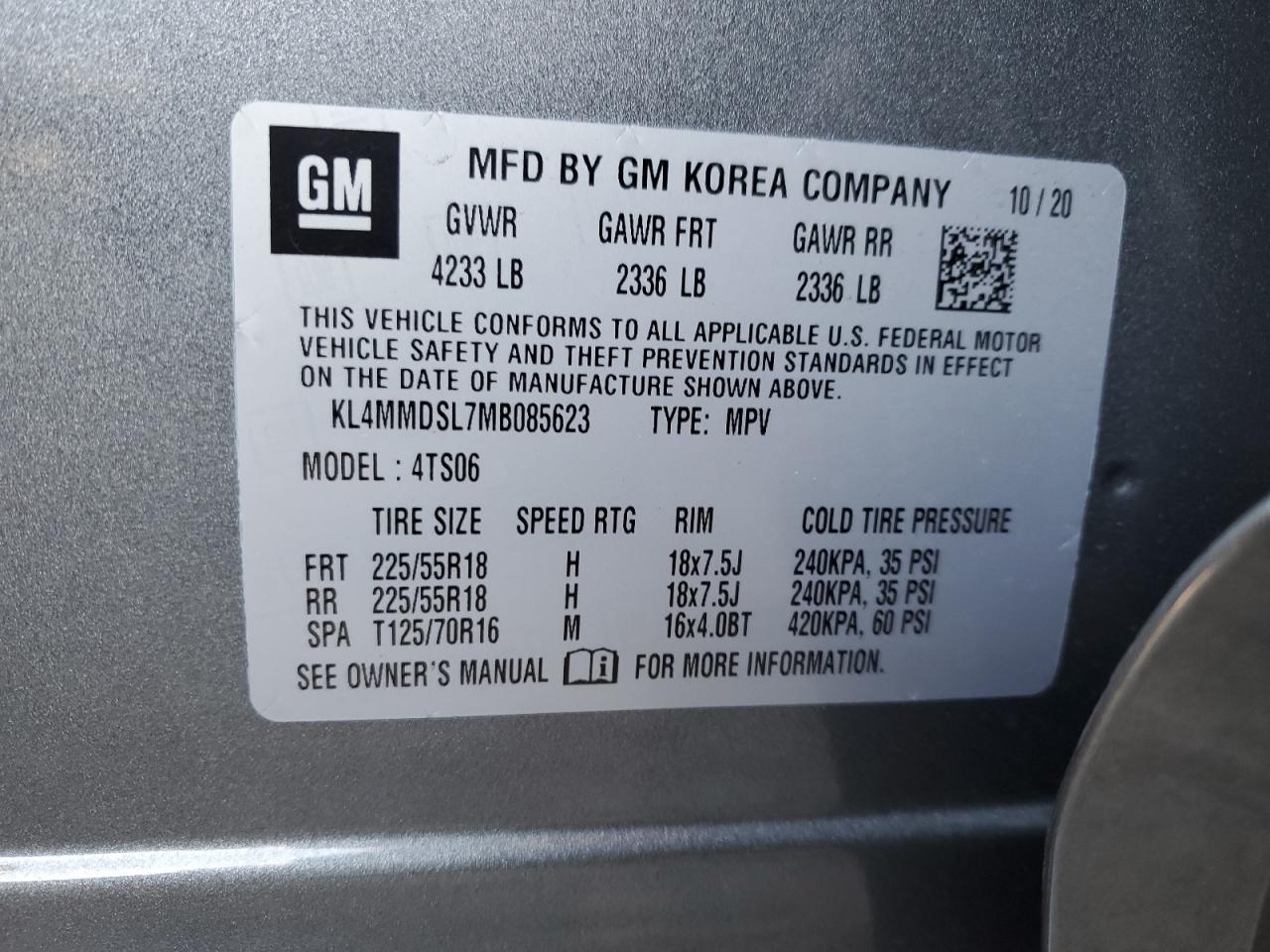 VIN KL4MMDSL7MB085623 2021 BUICK ENCORE no.13