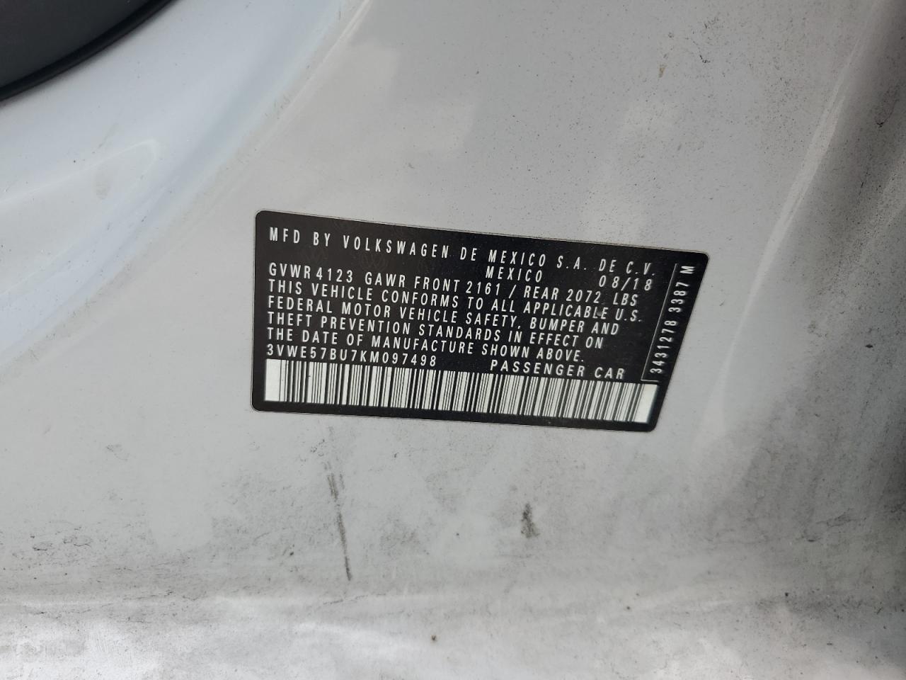 2019 Volkswagen Jetta Sel VIN: 3VWE57BU7KM097498 Lot: 86094654