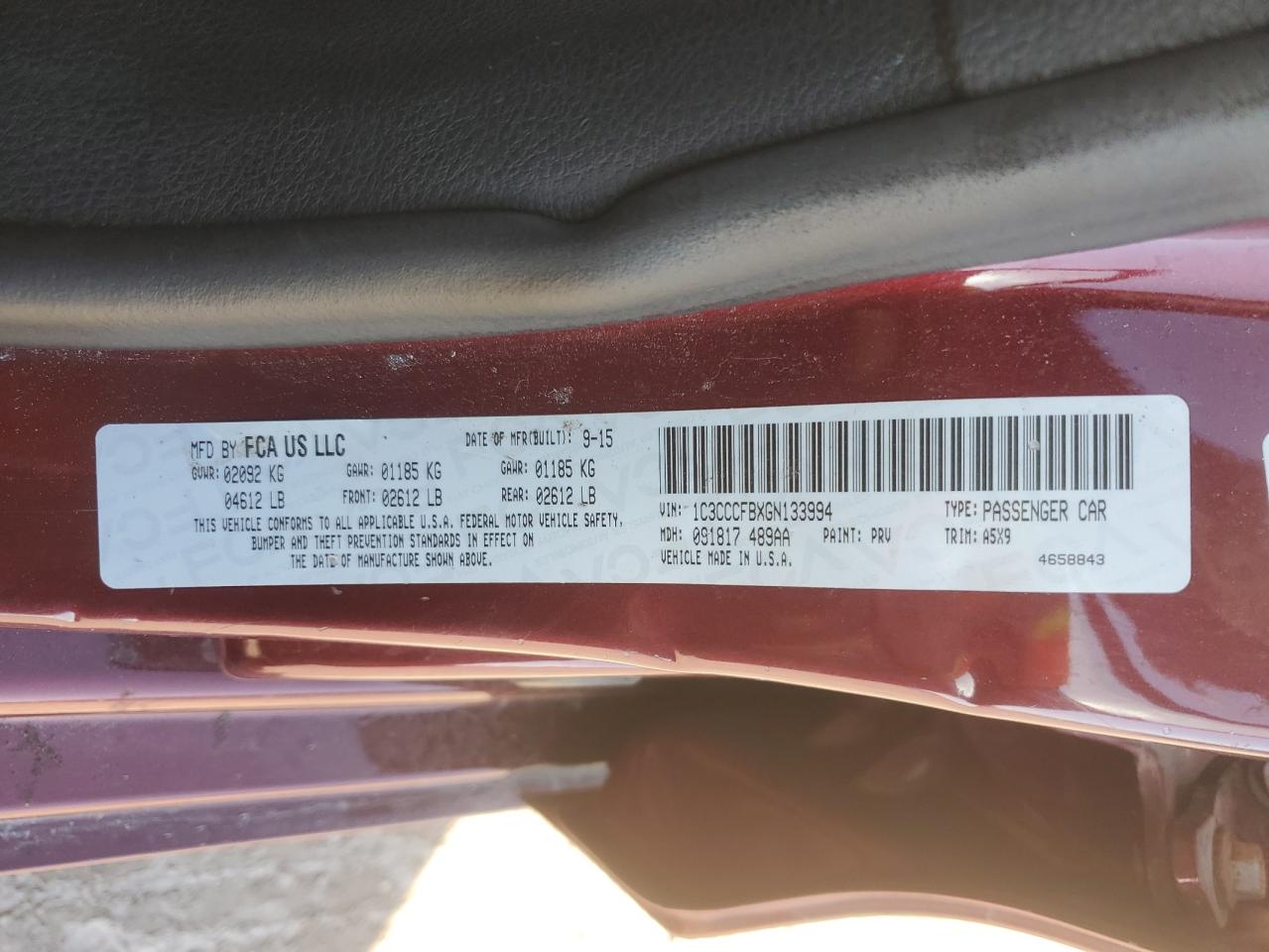 2016 Chrysler 200 Lx VIN: 1C3CCCFBXGN133994 Lot: 86946964