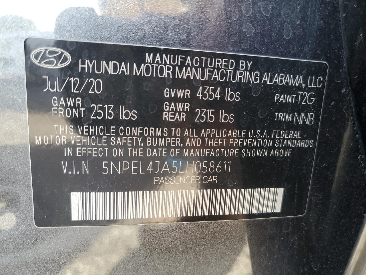 VIN 5NPEL4JA5LH058611 2020 HYUNDAI SONATA no.12