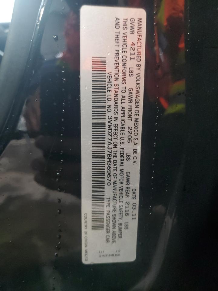 2011 Volkswagen Jetta Se VIN: 3VWDZ7AJ7BM369670 Lot: 43064135