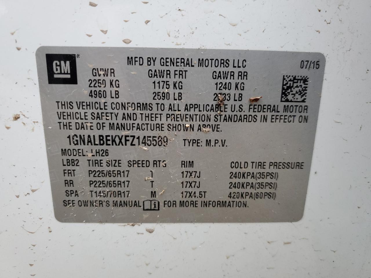 VIN 1GNALBEKXFZ145589 2015 CHEVROLET EQUINOX no.13