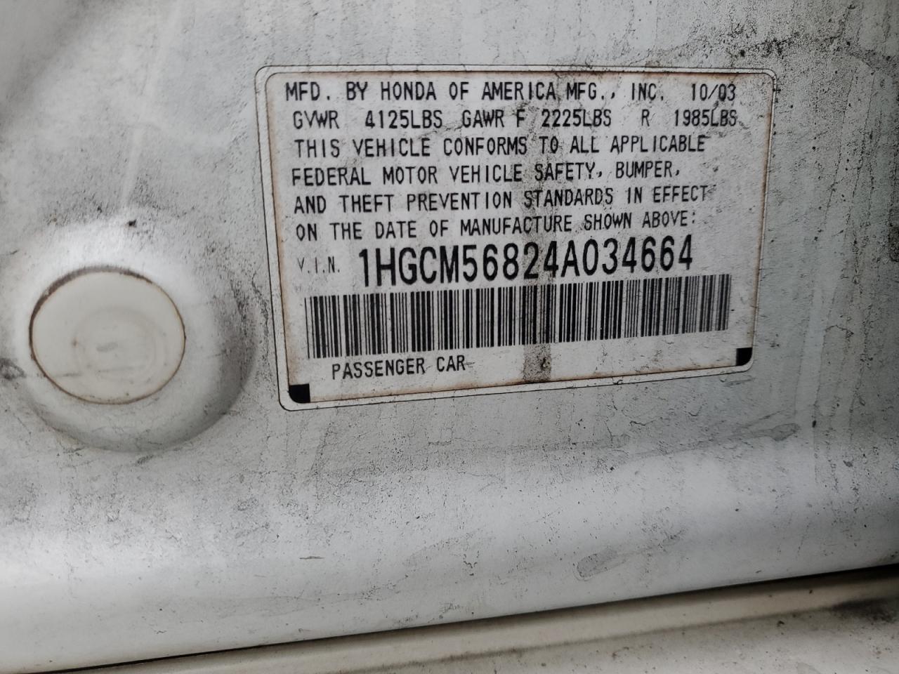 2004 Honda Accord Ex VIN: 1HGCM56824A034664 Lot: 50686685