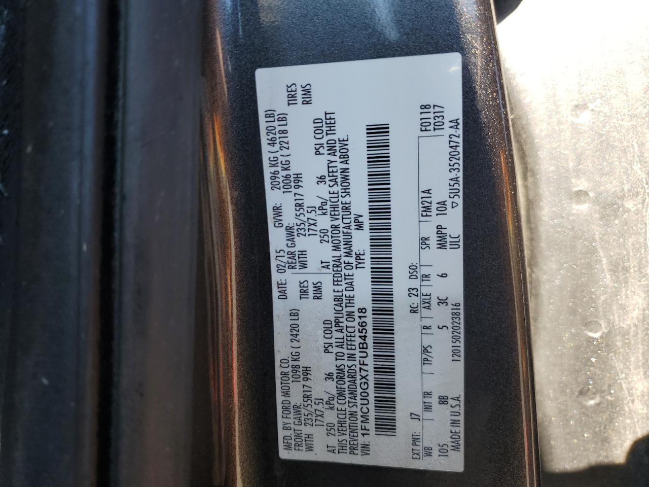 VIN 1FMCU0GX7FUB45618 2015 FORD ESCAPE no.13