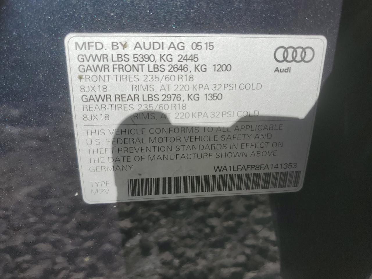 VIN WA1LFAFP8FA141353 2015 AUDI Q5 no.13