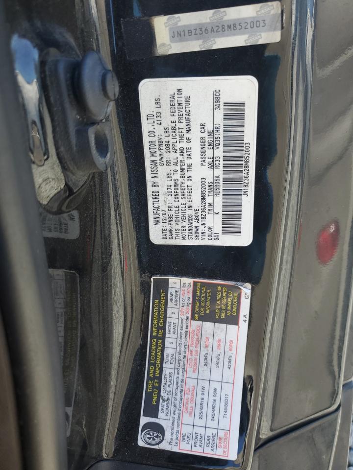 2008 Nissan 350Z Roadster VIN: JN1BZ36A28M852003 Lot: 86048484