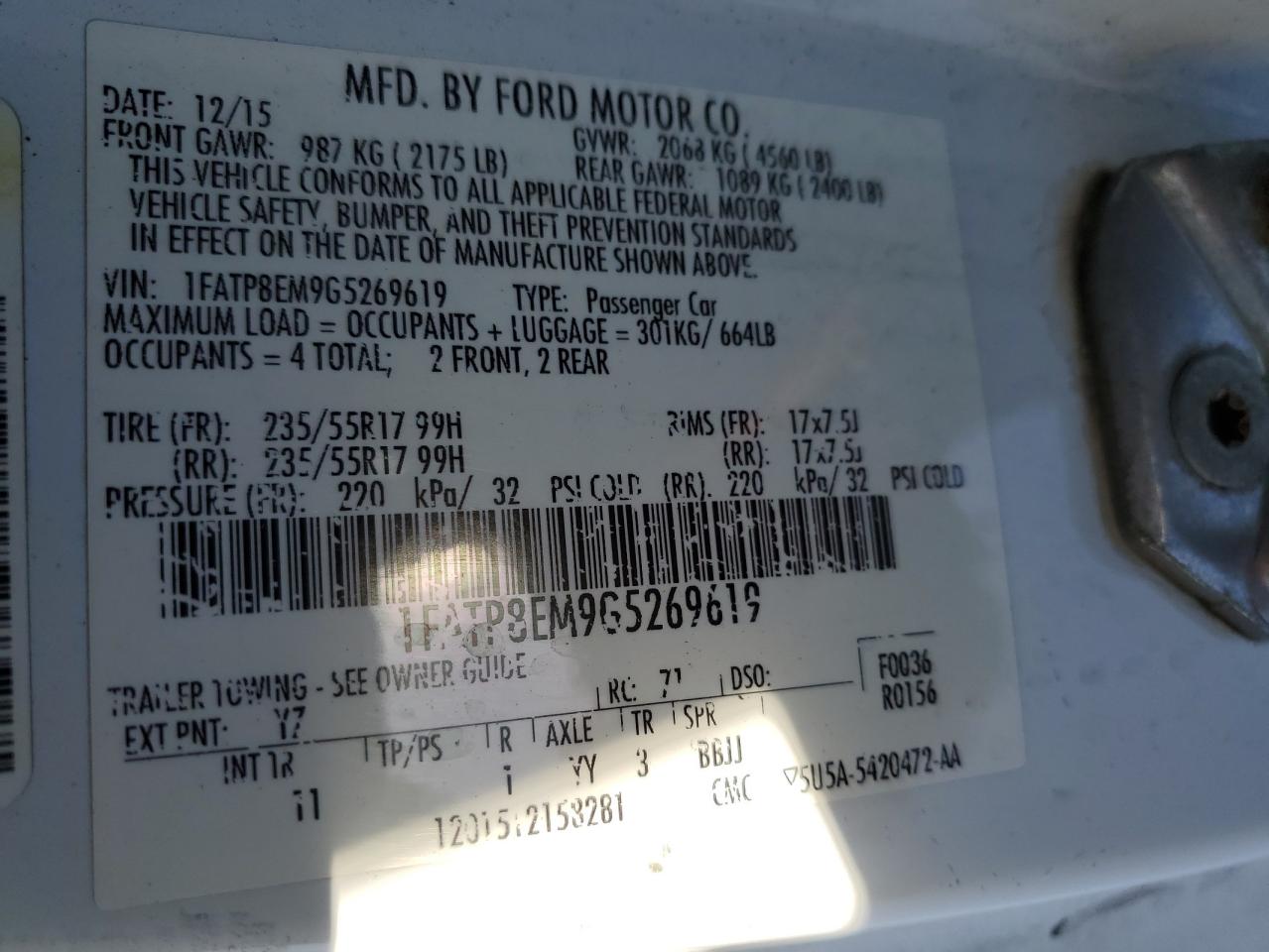 VIN 1FATP8EM9G5269619 2016 FORD ALL Models no.13