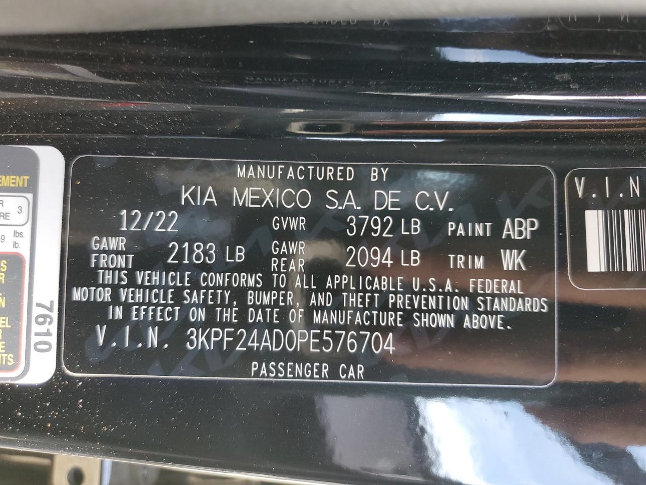 VIN 3KPF24AD0PE576704 2023 KIA FORTE no.12