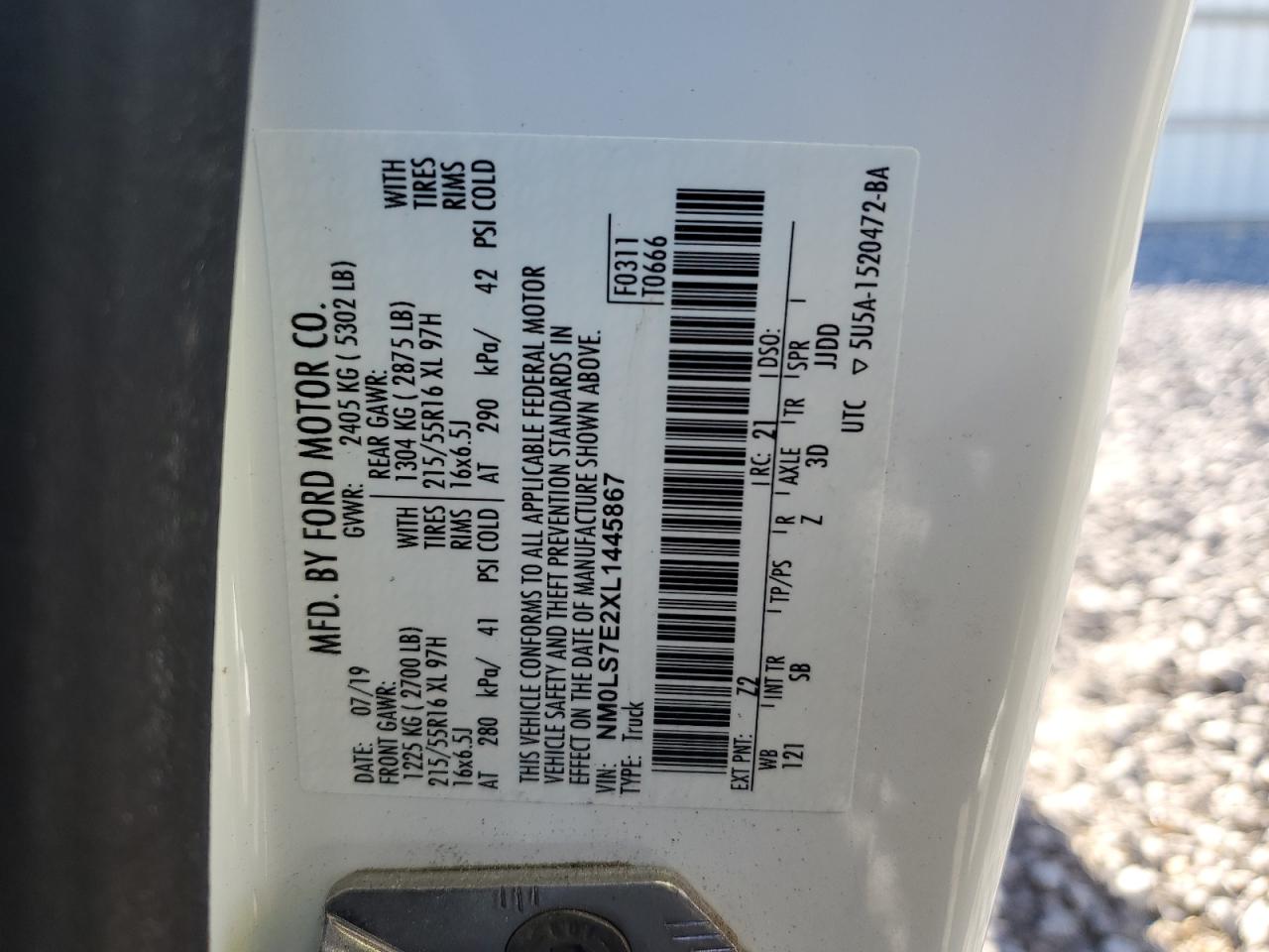 2020 Ford Transit Connect Xl VIN: NM0LS7E2XL1445867 Lot: 58082385