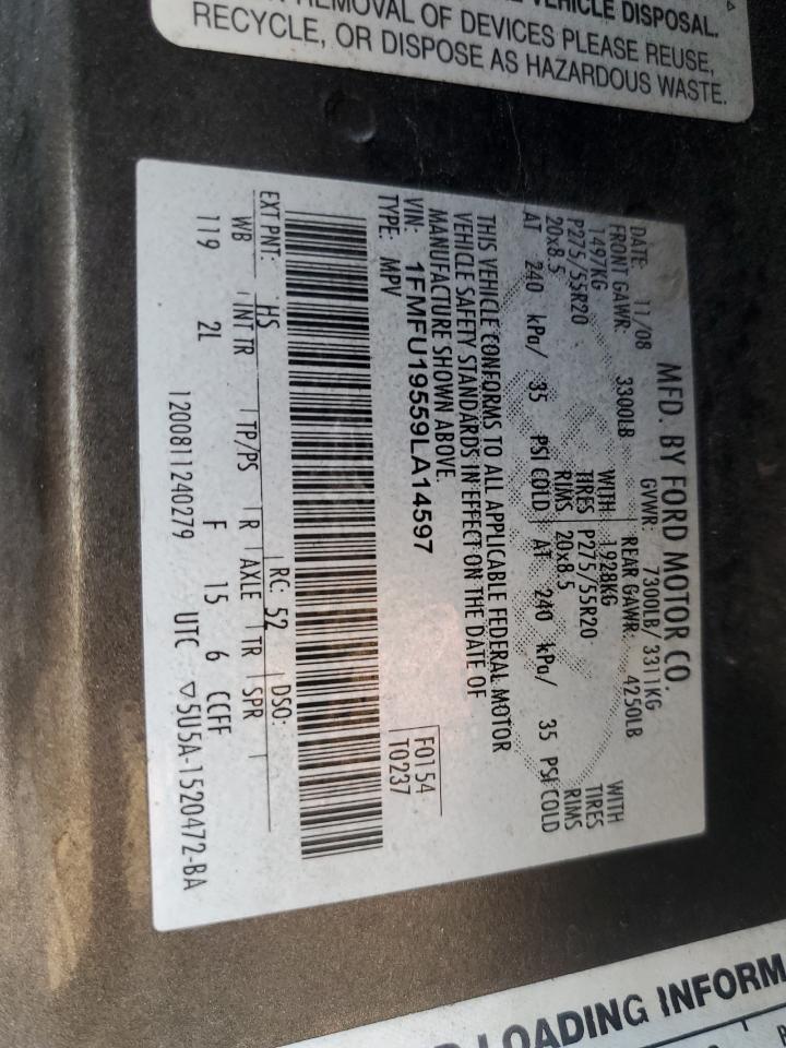 2009 Ford Expedition Limited VIN: 1FMFU19559LA14597 Lot: 86270804