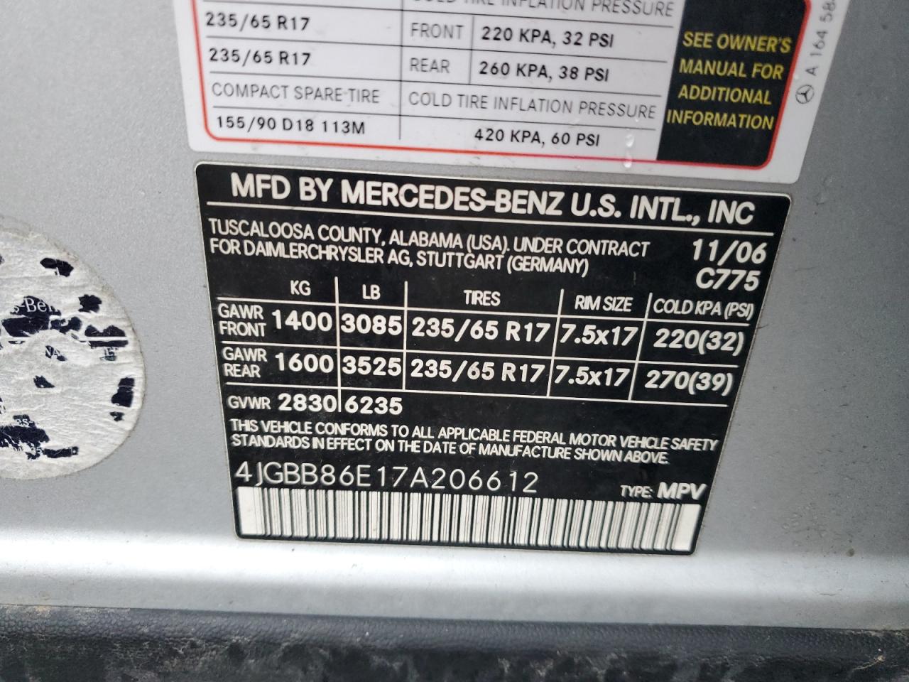 2007 Mercedes-Benz Ml 350 VIN: 4JGBB86E17A206612 Lot: 86639624