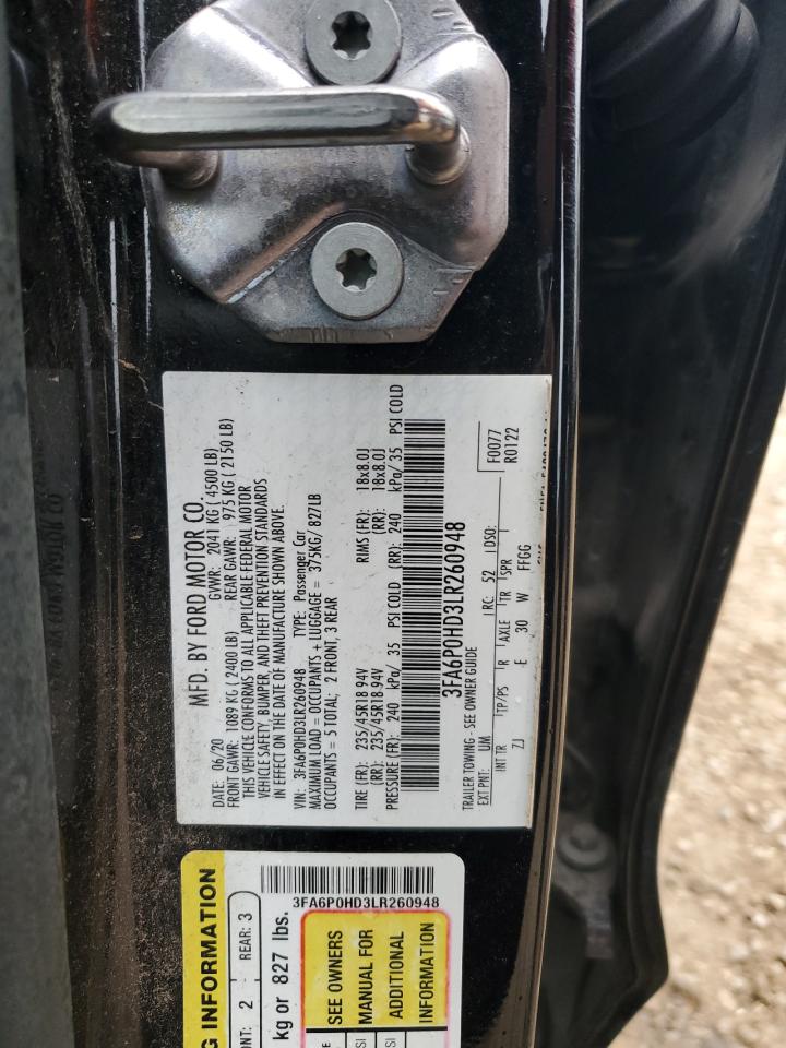 2020 Ford Fusion Se VIN: 3FA6P0HD3LR260948 Lot: 82817414