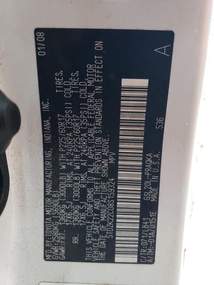 2008 Toyota Sienna Xle VIN: 5TDZK22C08S159324 Lot: 84996164