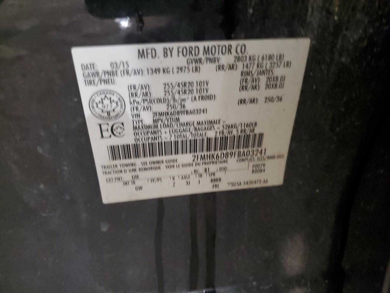 2015 Ford Flex Limited VIN: 2FMHK6D89FBA03241 Lot: 82108294