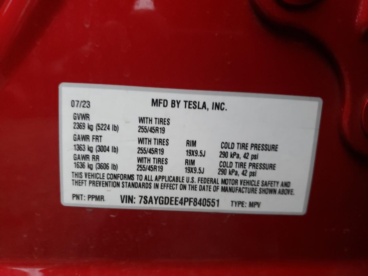 2023 Tesla Model Y VIN: 7SAYGDEE4PF840551 Lot: 84802864