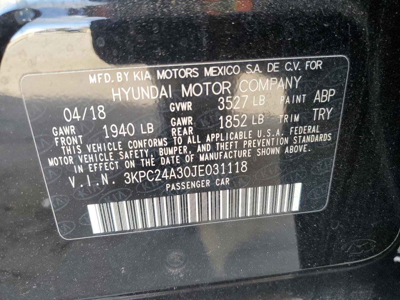 VIN 3KPC24A30JE031118 2018 HYUNDAI ACCENT no.12