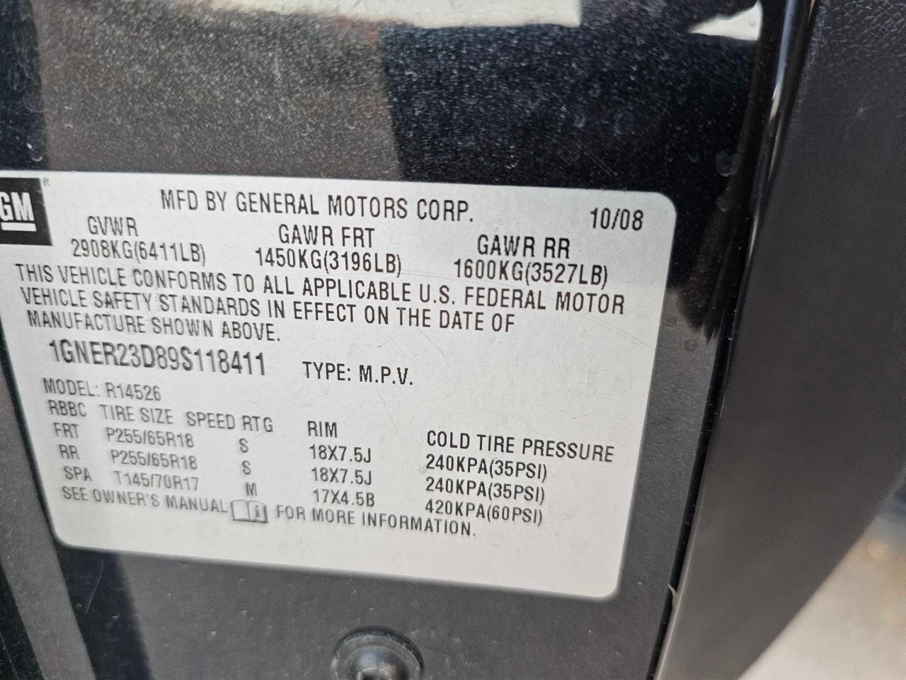 2009 Chevrolet Traverse Lt VIN: 1GNER23D89S118411 Lot: 86738054