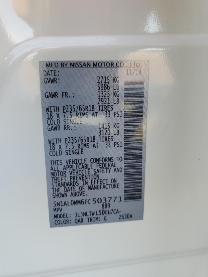 2015 Infiniti Qx60 VIN: 5N1AL0MM6FC503771 Lot: 83964374