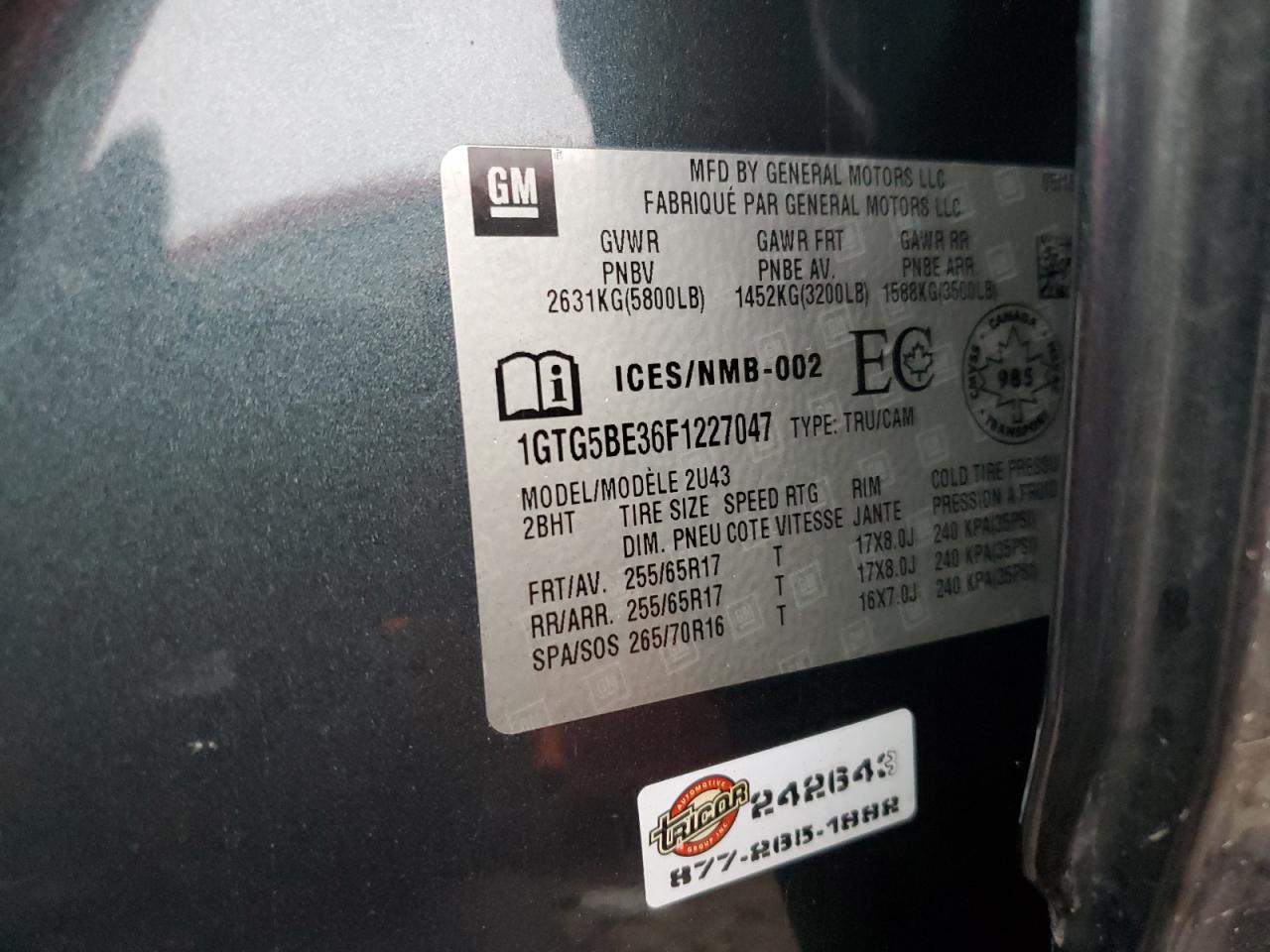 2015 GMC Canyon Sle VIN: 1GTG5BE36F1227047 Lot: 86839444