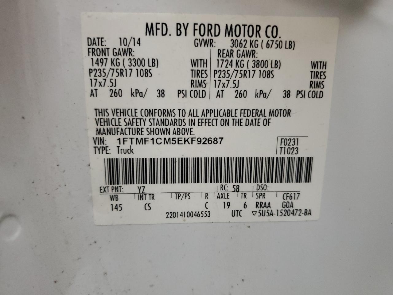 VIN 1FTMF1CM5EKF92687 2014 FORD All Models no.12