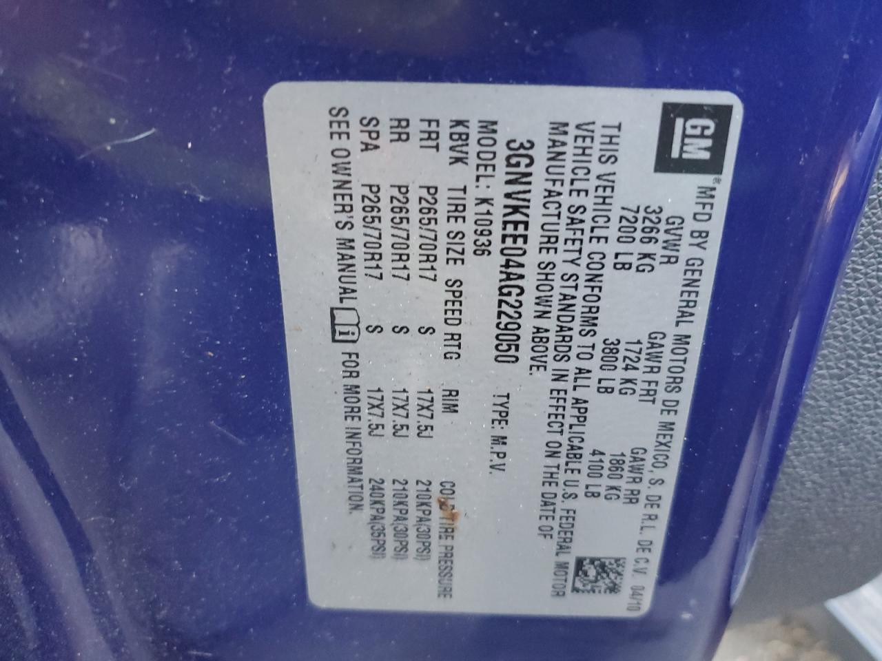 2010 Chevrolet Avalanche Ls VIN: 3GNVKEE04AG229050 Lot: 86075384