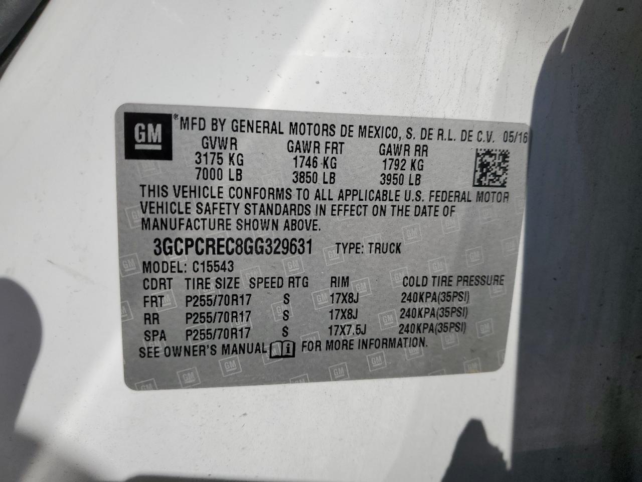 VIN 3GCPCREC8GG329631 2016 CHEVROLET ALL Models no.12