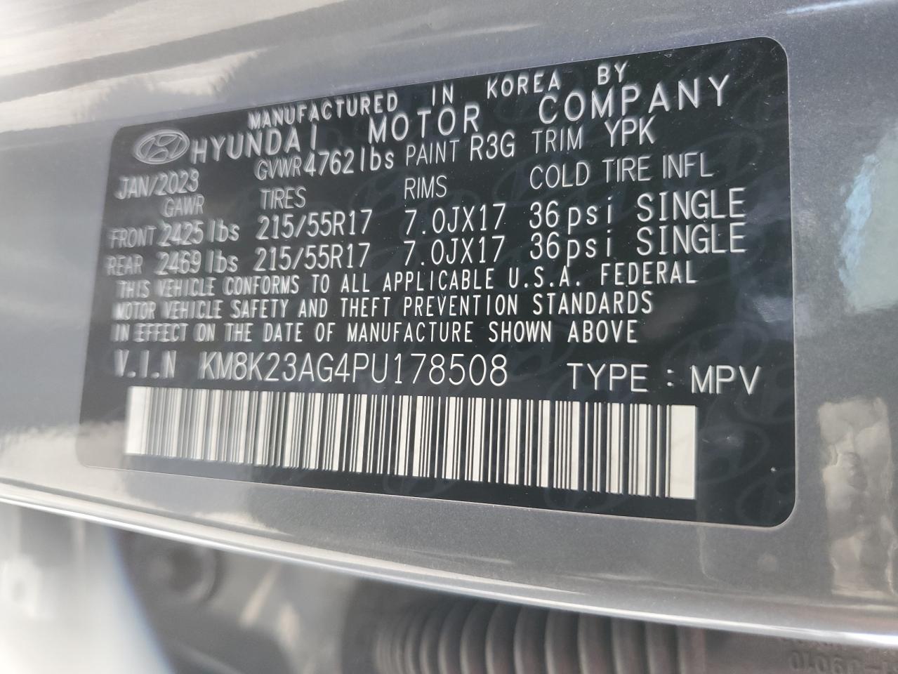 VIN KM8K23AG4PU178508 2023 HYUNDAI KONA no.14