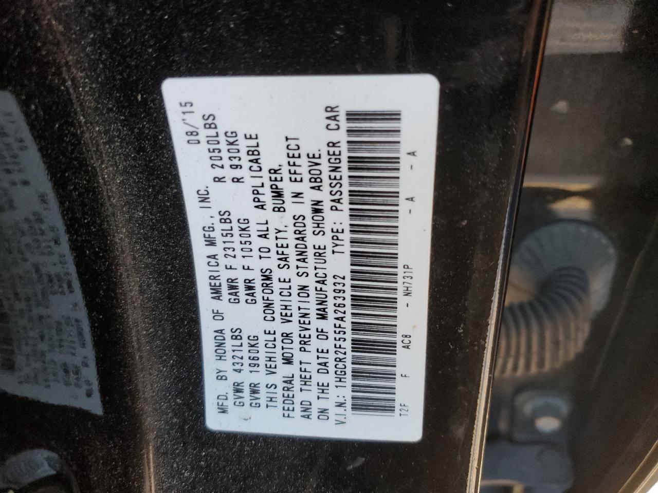 VIN 1HGCR2F55FA263932 2015 HONDA ACCORD no.12