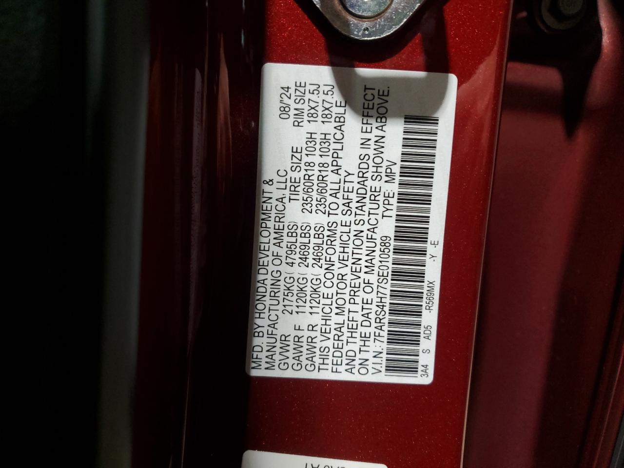 VIN 7FARS4H77SE010589 2025 HONDA CRV no.13