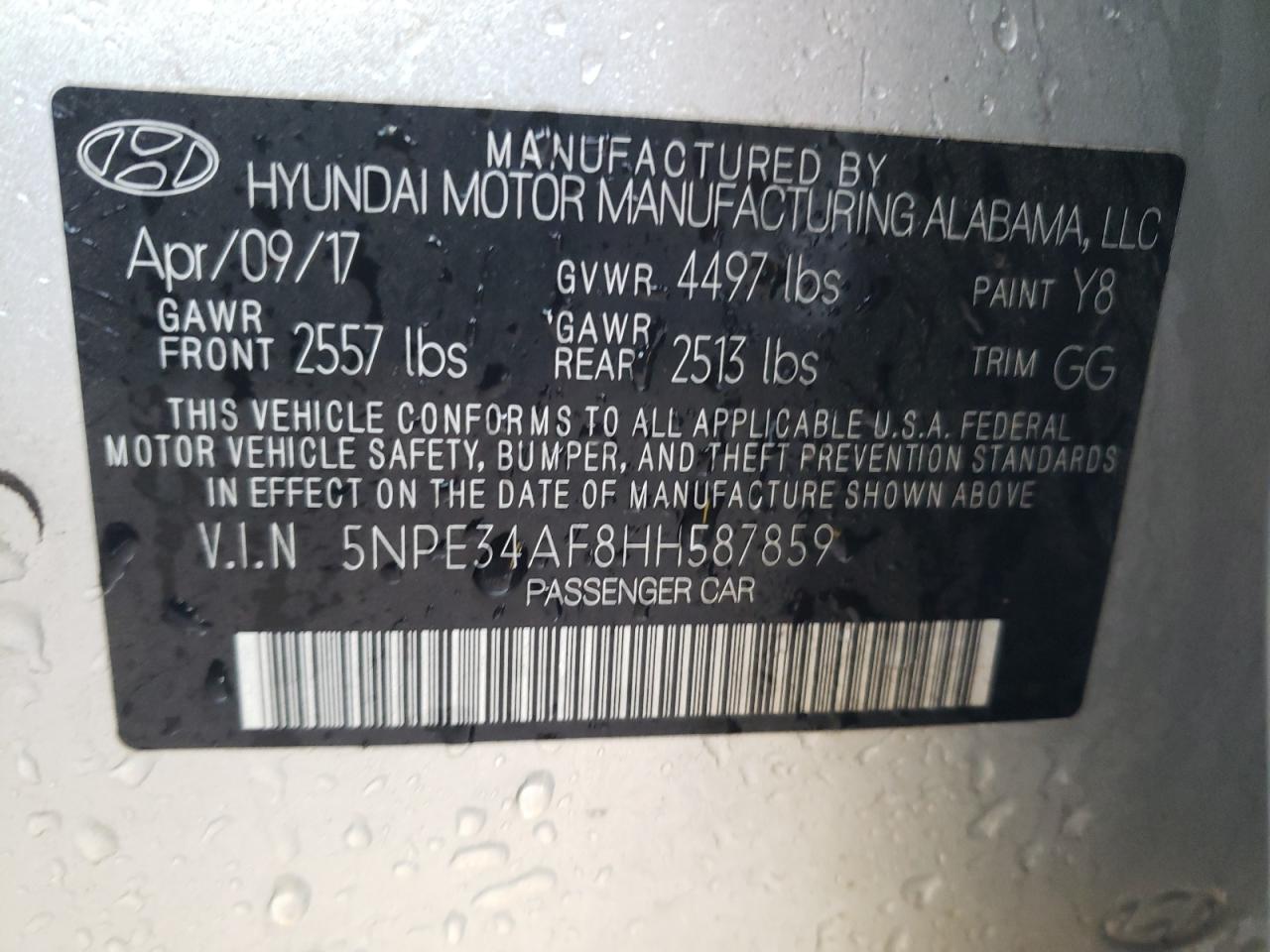 VIN 5NPE34AF8HH587859 2017 HYUNDAI SONATA no.13