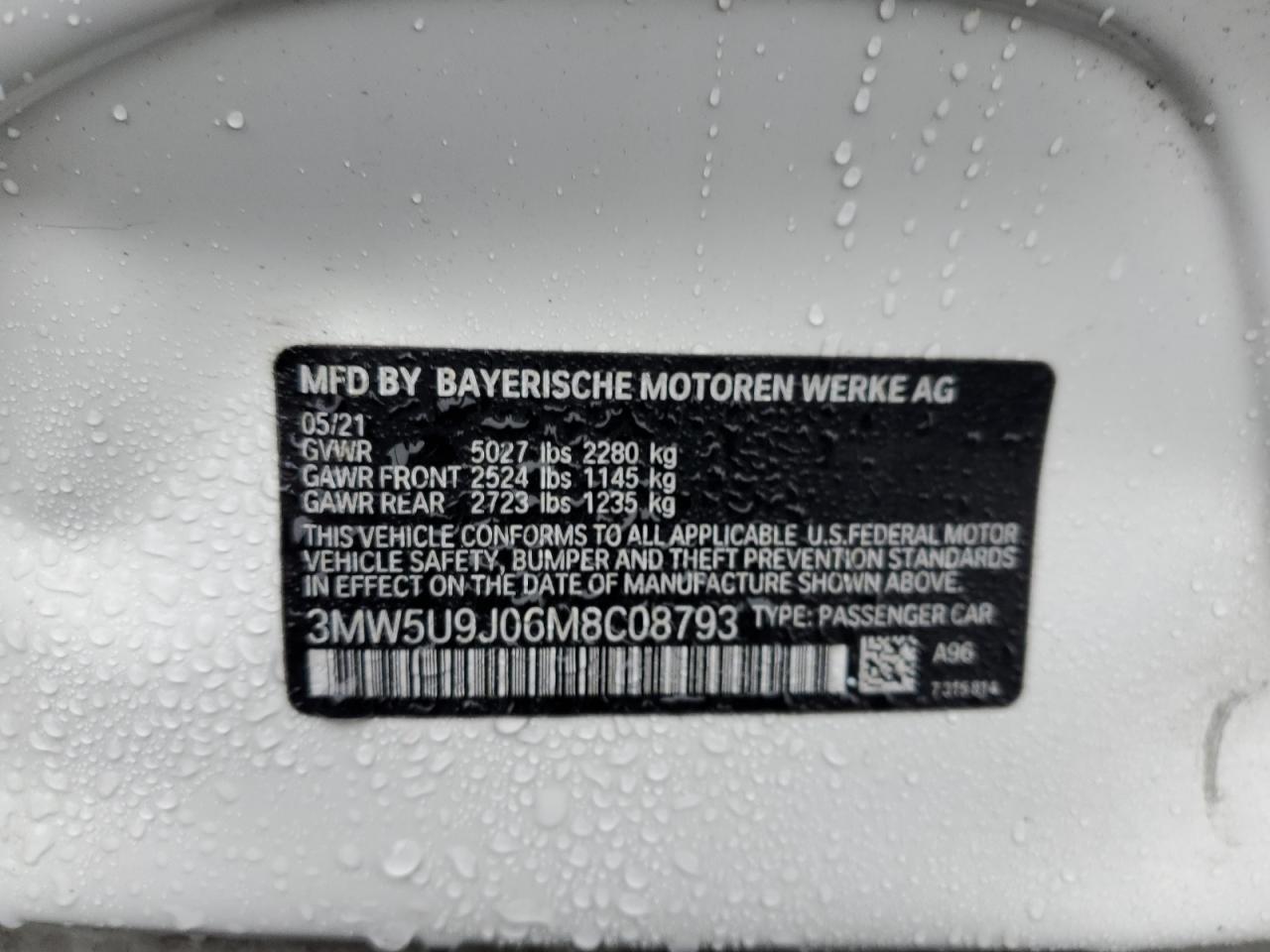 2021 BMW M340Xi VIN: 3MW5U9J06M8C08793 Lot: 84298594