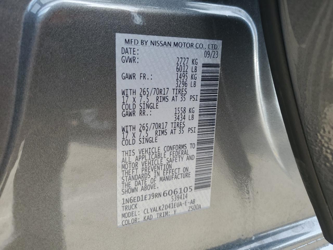 VIN 1N6ED1EJ9RN606105 2024 NISSAN FRONTIER no.12